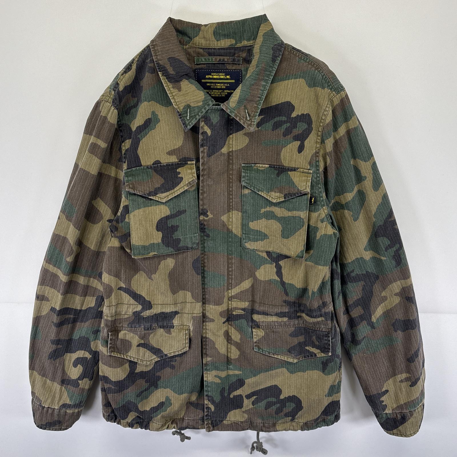 古着 アルファインダストリー ミリタリージャケット M65 フィールドジャケット カモフラ バックロゴ刺繍 ミリタリータイプ M グリーン メンズ