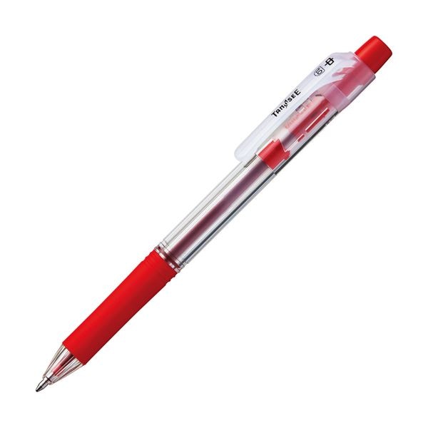 (まとめ) TANOSEE ノック式油性ボールペン ロング芯タイプ 1.0mm 赤 1本 (×100セット)