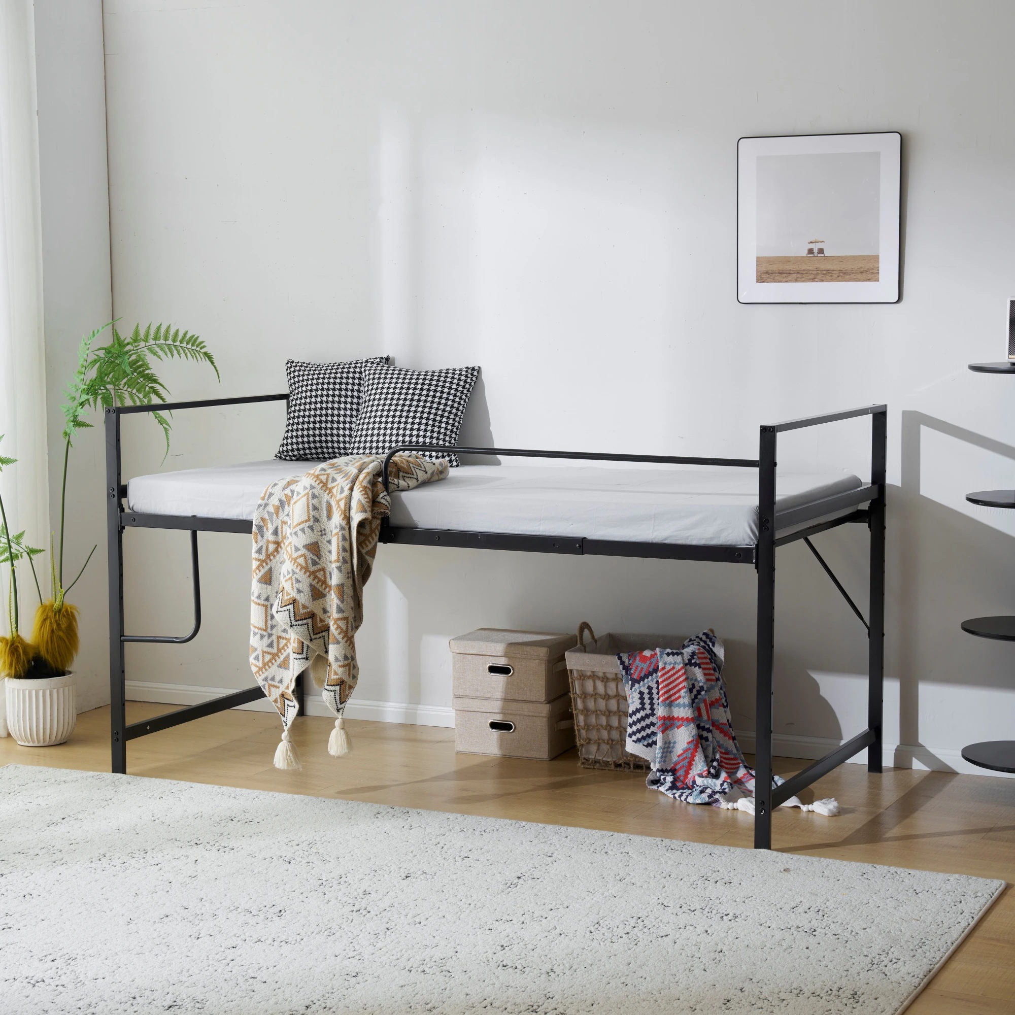 【国内発送】【高さ110cm】ロフトベッド パイプベッド シングル システムベッド ロータイプ 収納 北欧風 大人 一人暮らし スチール 耐震 ベッド