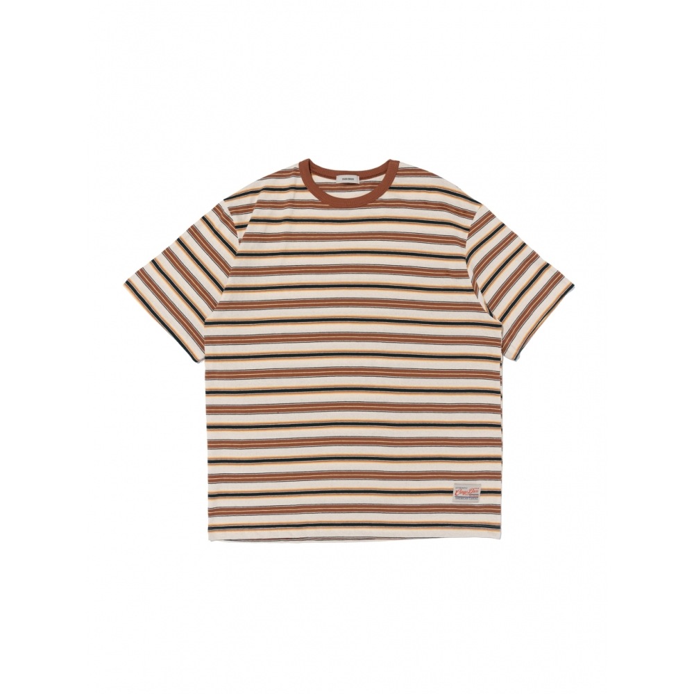 カーゴブロス女性用ストライプダンガラ半袖Tシャツ (キャメル)