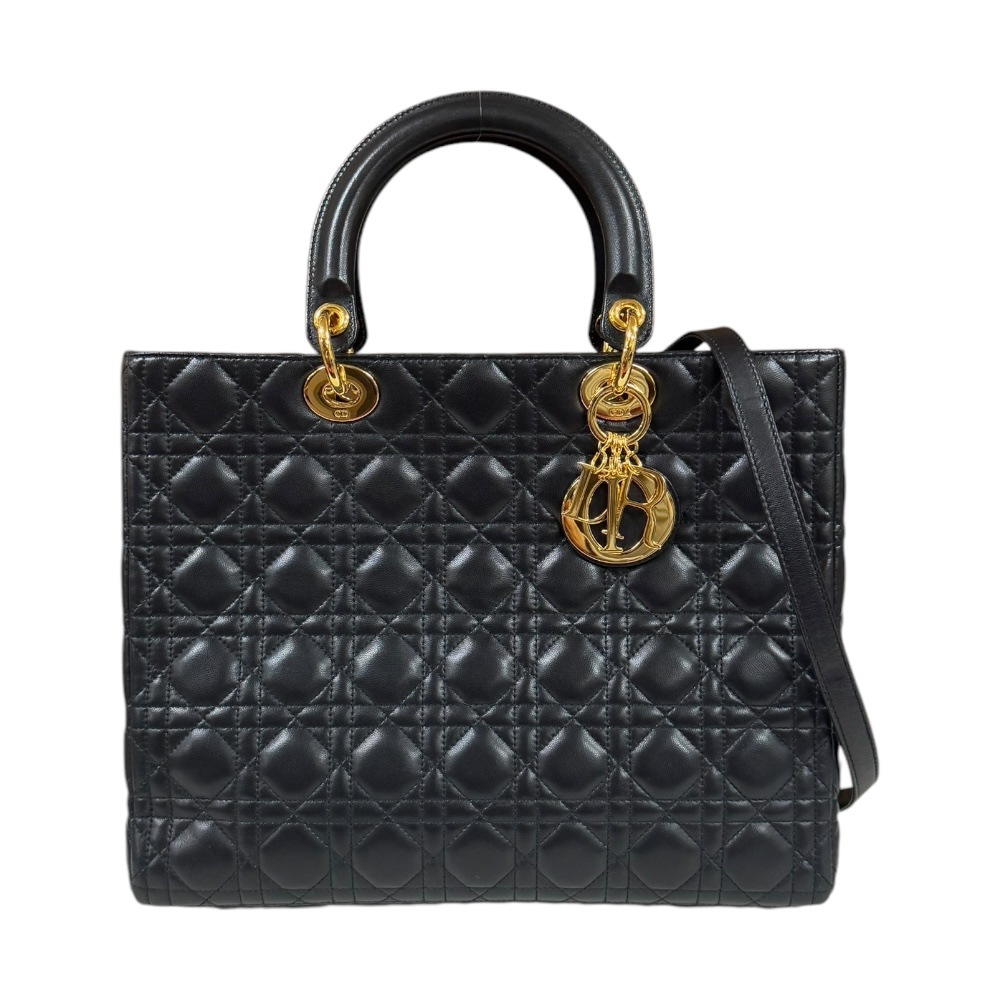 ディオール レディディオール カナージュ ショルダーバッグ レザー ブラック Dior 中古