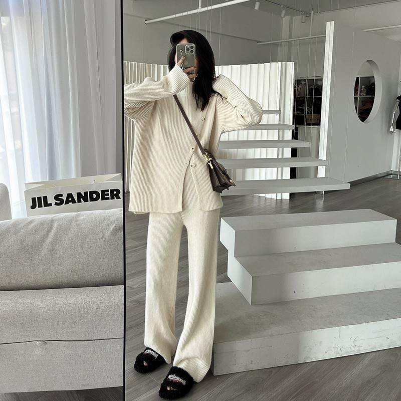 ハーフタートルネックニットセーターパンツ2点セットレディースカジュアルスーツレディース