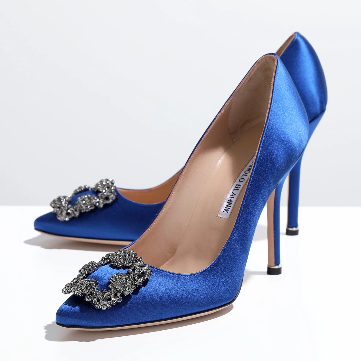 MANOLO BLAHNIK マノロブラニク パンプス HANGISI FMC SATIN 105 ハンギシ サテン 10.5cm 9XX 0664 レディース ジュエルバックル ハイヒール 靴 43