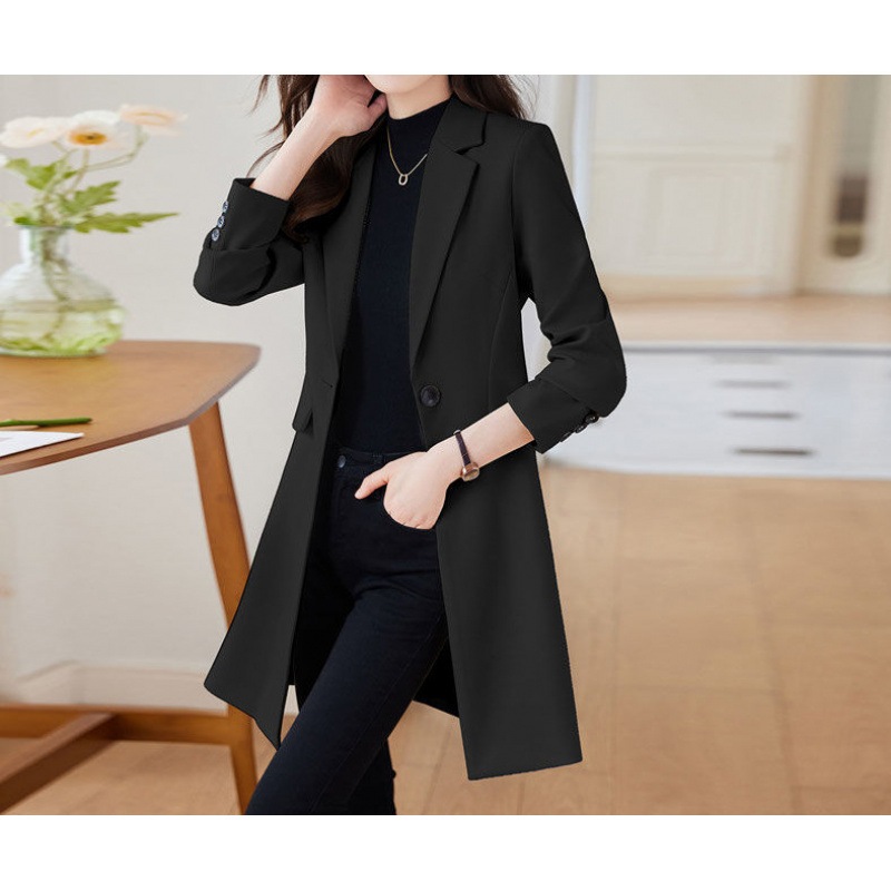 ミッドレングススーツウインドブレーカージャケット女性のための春と秋 2025 新しいスタイルの小さな黒の韓国スタイルのスーツトップ