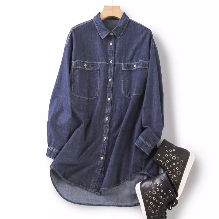 トップス シャツ ミディアム丈 袖あり 長袖 襟付き ポケット 前開き 綿 薄手 かわいい 大人可愛い シンプル カジュアル 大人 おしゃれ お洒落 レトロ アジアン エスニック エキゾチック