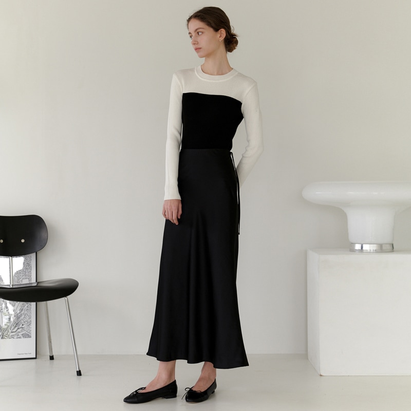 SATIN LONG SKIRT_BLACK