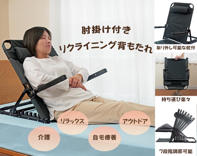 肘掛け付きリクライニング背もたれ