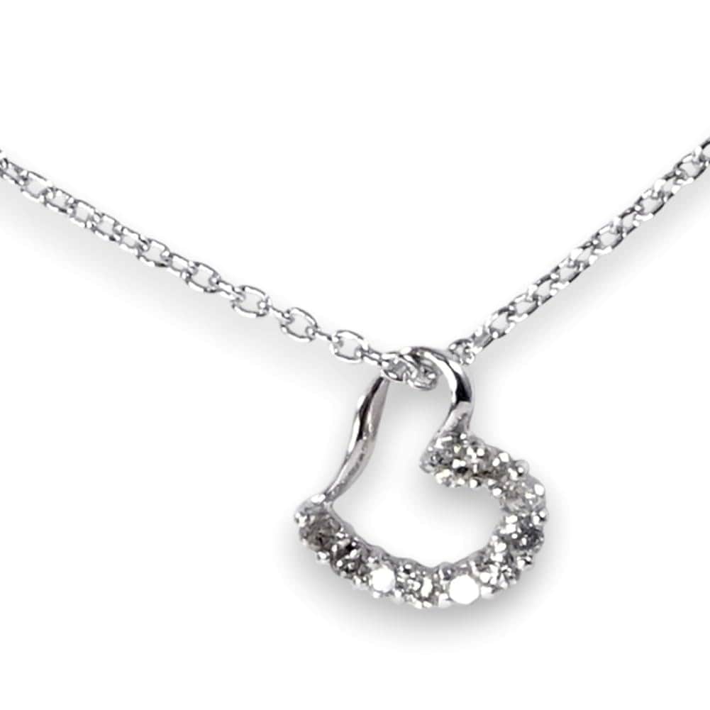 SV 天然ダイヤモンド10石 オープンハートネックレスペンダントSILVER925