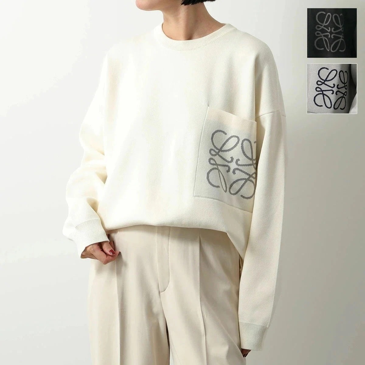 LOEWE ロエベ セーター H526Y14KDK レディース ニット アナグラム 長袖 胸ポケット クルーネック カラー3色