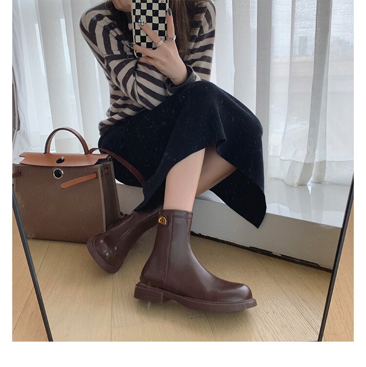 スノーブーツ ショートブーツ 旬な履きこなし！ショートブーツ 厚底 シューズ 厚底ブーツ ブーツ 美脚 韓国ファッション/ストレッ