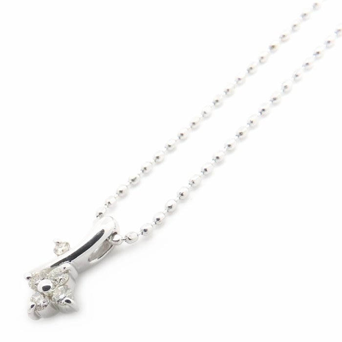 ダイヤモンド ネックレス フラワーモチーフ ダイヤモンド0.06ct K18WG ホワイトゴールド レディース/76466【中古】