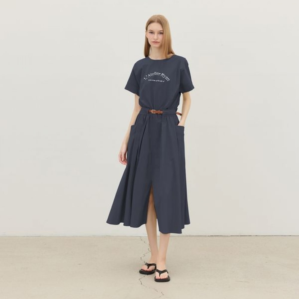 [リアーナニューヨーク] カラーベルト付きブルゾンドレス_ネイビー