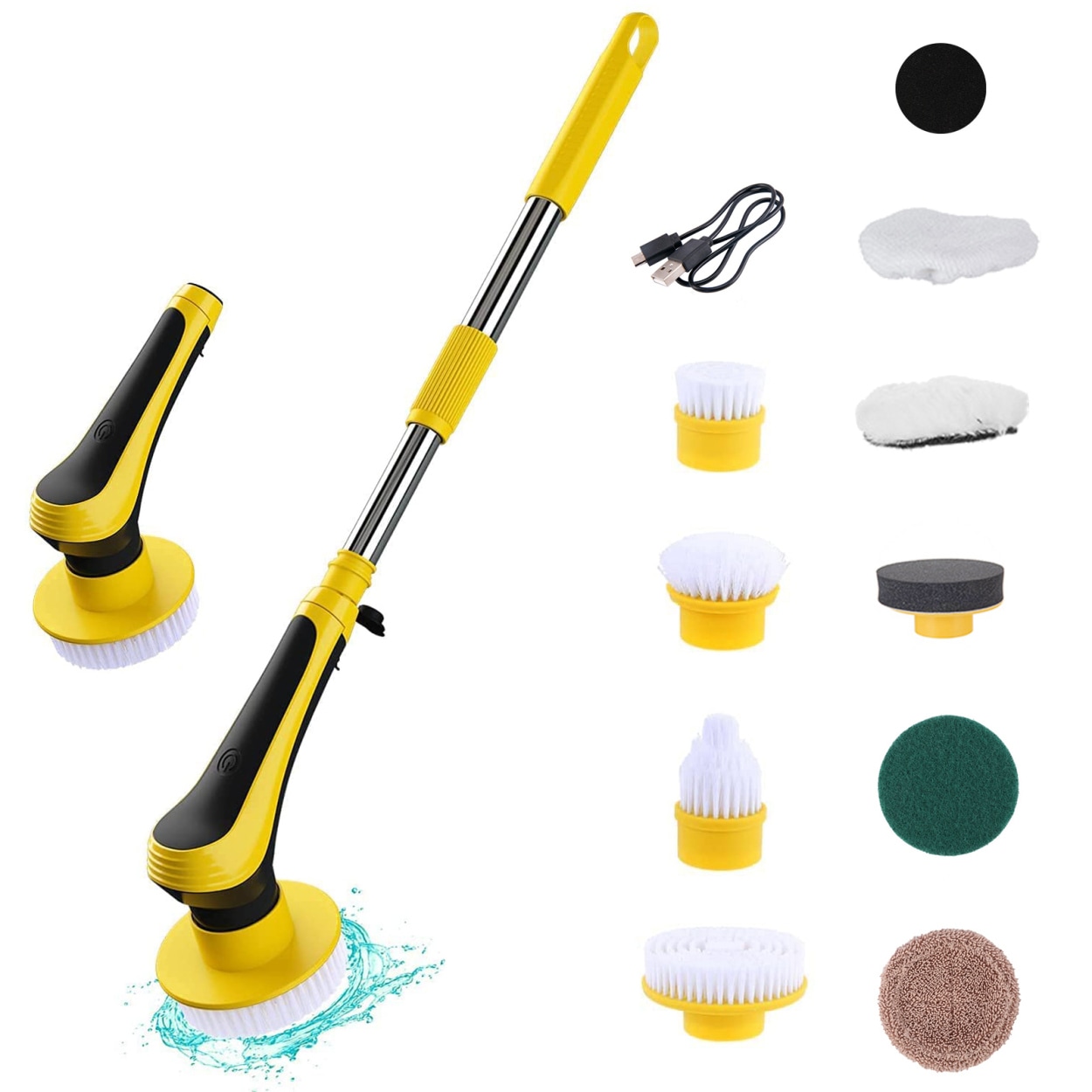 電動ブラシ無線多機能電動洗浄ブラシ強力汚れ除去USB充電ハンドヘルドブラシ長手自動回転伸縮洗浄浴室ブラシ