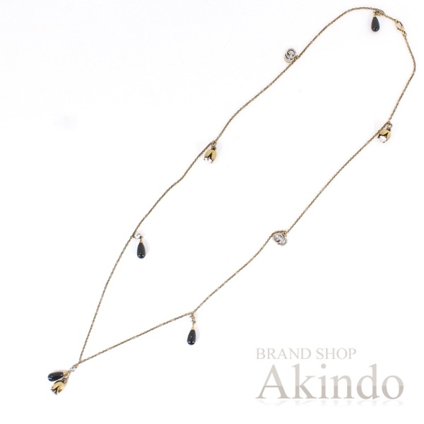 グッチ ネックレス ロング インターロッキングG ラインストーン フラワーモチーフ 鈴 レディース GG GUCCI 美品【中古】