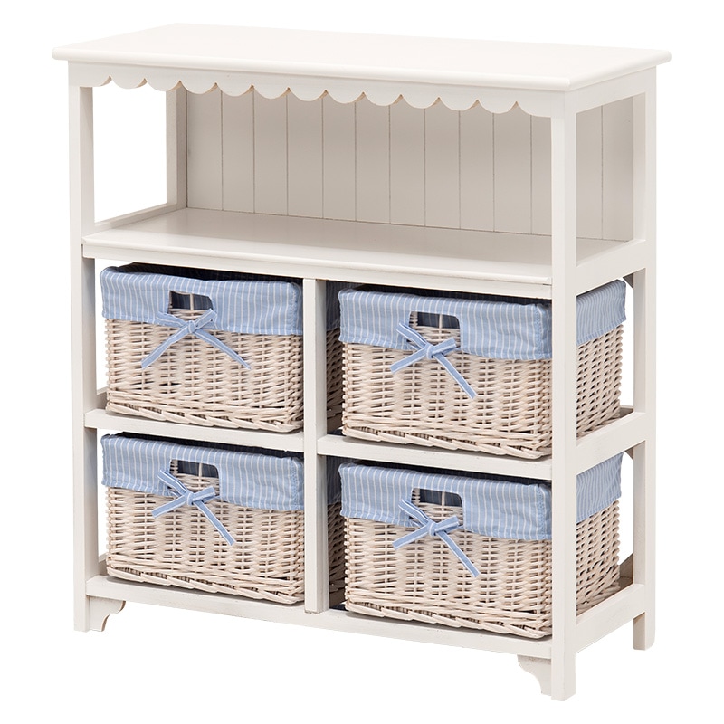 オープン シェルフ かご 4点 付き 3段 飾り 棚 W70cm H75cm ディスプレイ ラック キッズ スペース 子供 部屋 ホワイト ナチュラル シンプル 韓国 インテリア