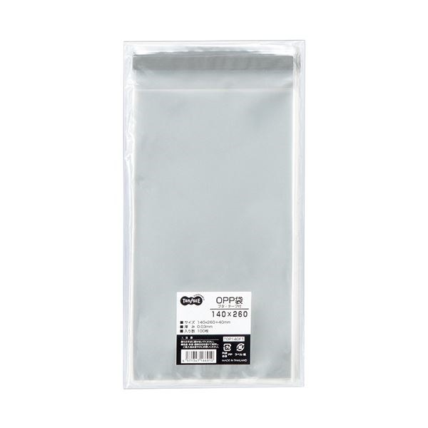 (まとめ) TANOSEE OPP袋 フタテープ付140260+40mm 1セット(500枚:100枚5パック) 10セット