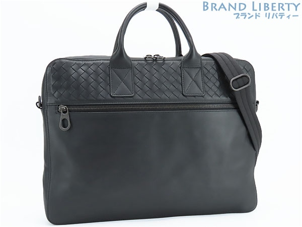 超美品ボッテガヴェネタイントレチャート2WAYビジネスバッグブリーフケース書類かばんハンドバッグブラックカーフレザー
