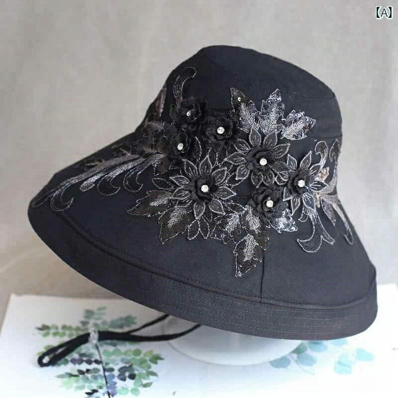 レディース 立体 刺繍 フィッシャーマン ハット 春夏 日焼け防止 帽子 綿麻 日よけ 布 帽子 つば広 顔覆う 日よけ 帽子