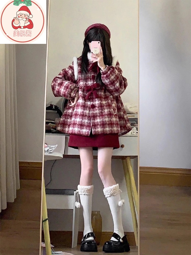 サンタコス レッド クリスマス ショートスカート チェック柄 ツイード ジャケット 冬用 セット ツーピース 4,634円