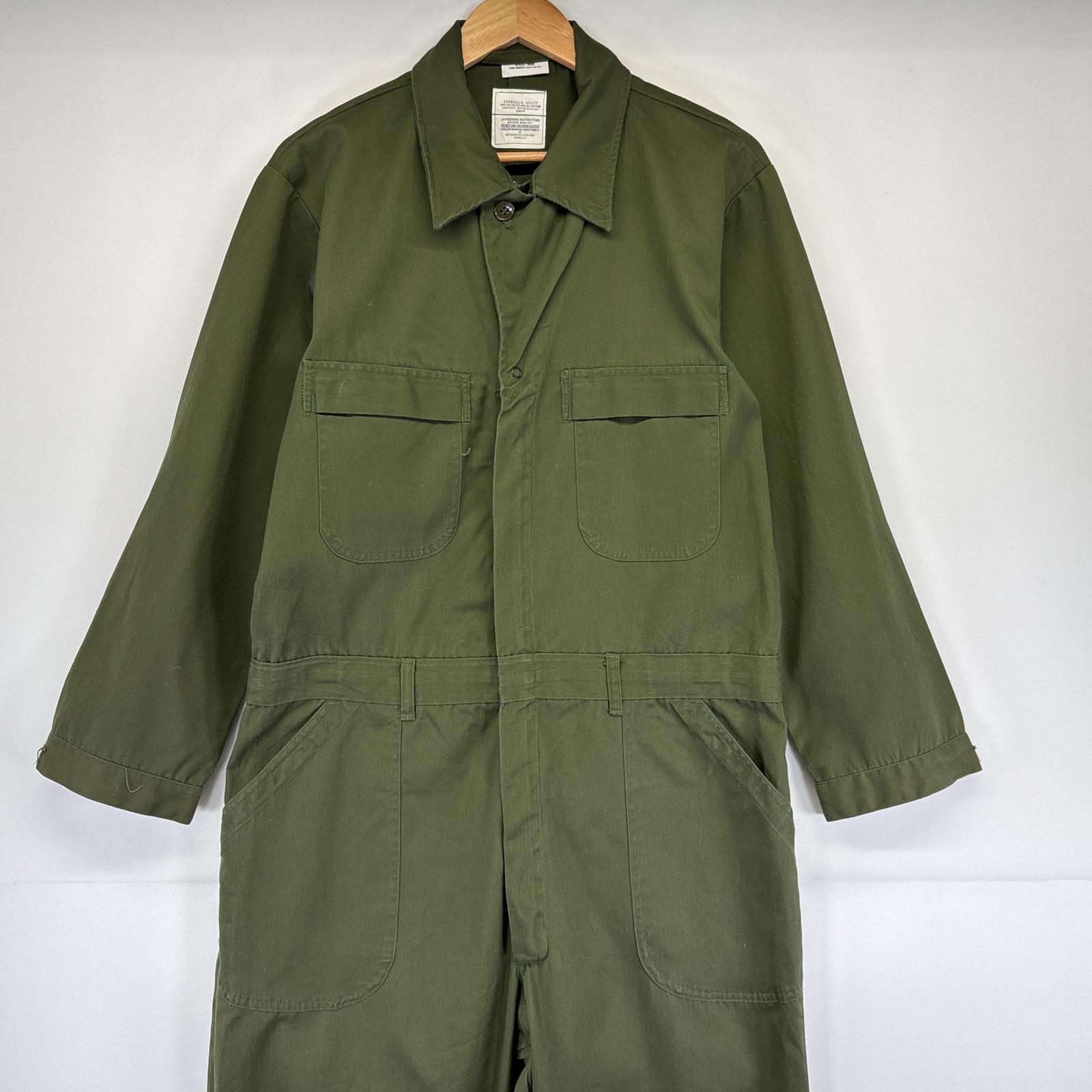 古着 90s/90年代 ミリタリー 長袖つなぎ 米軍実物 オールインワン 胸ポケット 大きいサイズ 1999年 46R オリーブグリーン メンズ