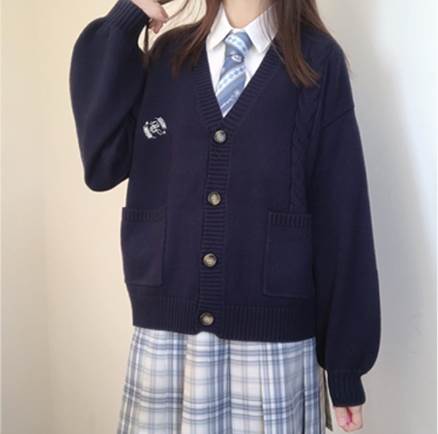 カレッジスタイル スクール トップス カーディガン 袖あり 長袖 萌袖 Vネック 襟なし ストレート 刺繍 前開き かわいい シンプル こなれ感 キュート 無地 秋 冬 入学式 10代 20代 レディ