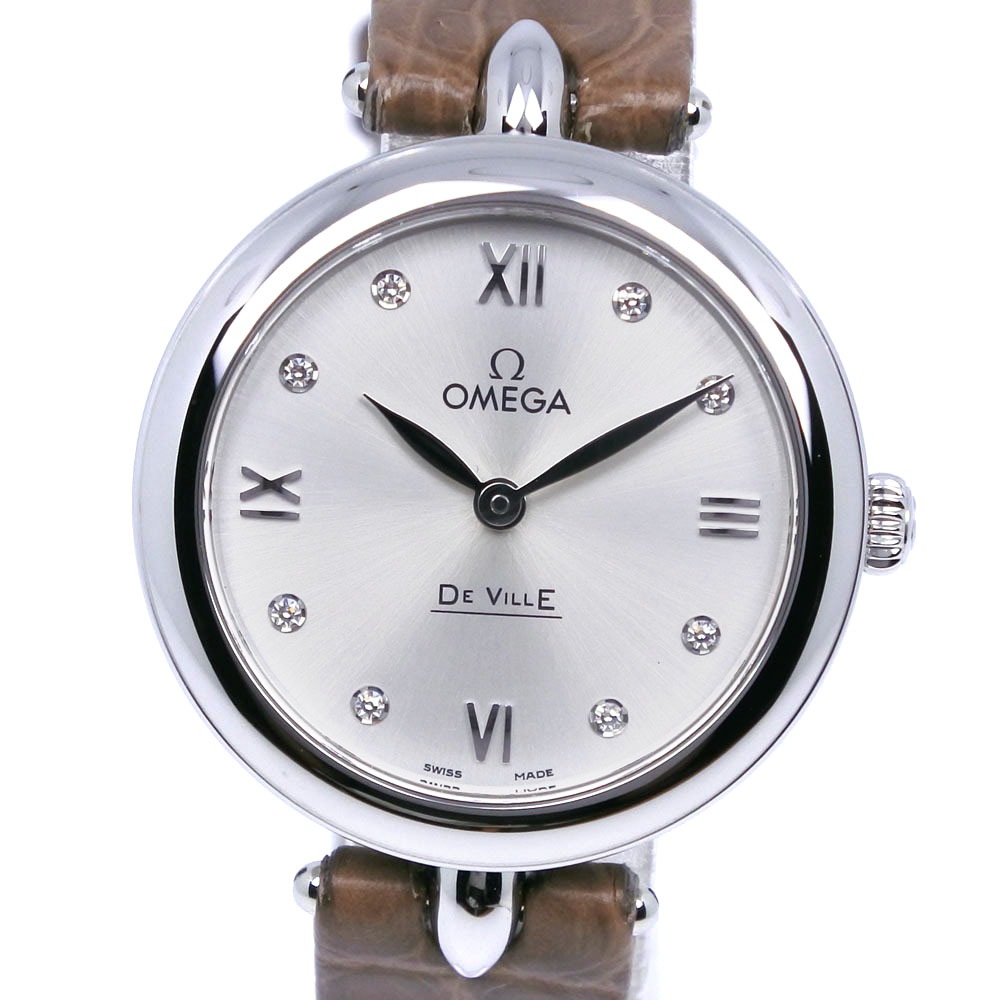 デビル デヴィル 8Pダイヤ 424.13.27.60.52.001 腕時計 ステンレススチール クロコダイル ダイヤモンド 茶 クオーツ アナログ表示 レディース シルバー文字盤 中古品 Aラン