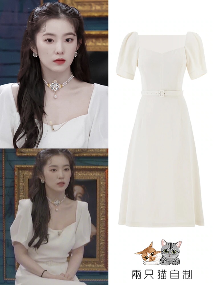 Redvelvetペ・ジュヒョンアイリーンとアイリーン白ドレスプリンセスエスケープパフスリーブuネック