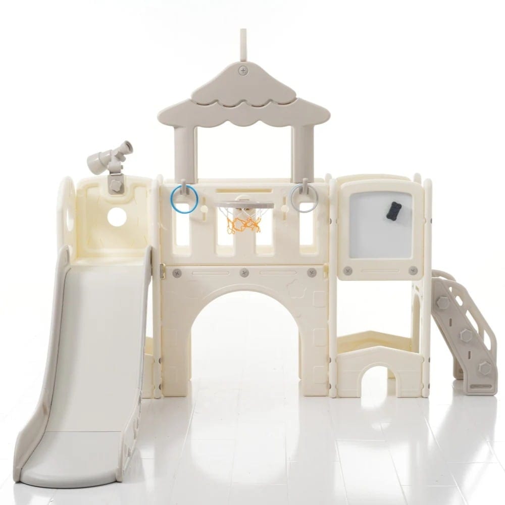 【国内発送A】【ベージュ×ブラウン】2025新作 すべり台 キャッスル 大型遊具 すべりだい スライダー 室内 遊具 バスケットゴールGG6704 Grey+White PolypropyleneG1