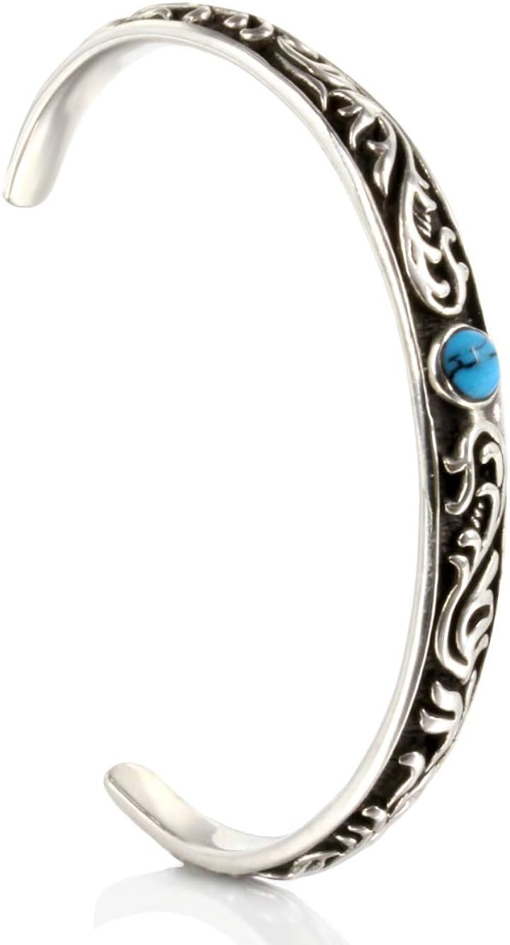 シルバー 925 バングル アラベスク ターコイズ 男女兼用 ブレスレット( シルバー)