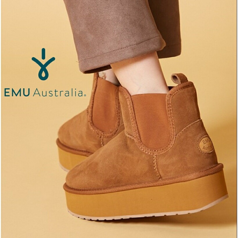 【公式】EMU Australia エミュ Thresher Flatform 撥水 シープスキン ムートン 厚底 プラットフォーム サイドゴア ボア 靴 ブーツ ショート 天然 革 防寒 保温 ショ