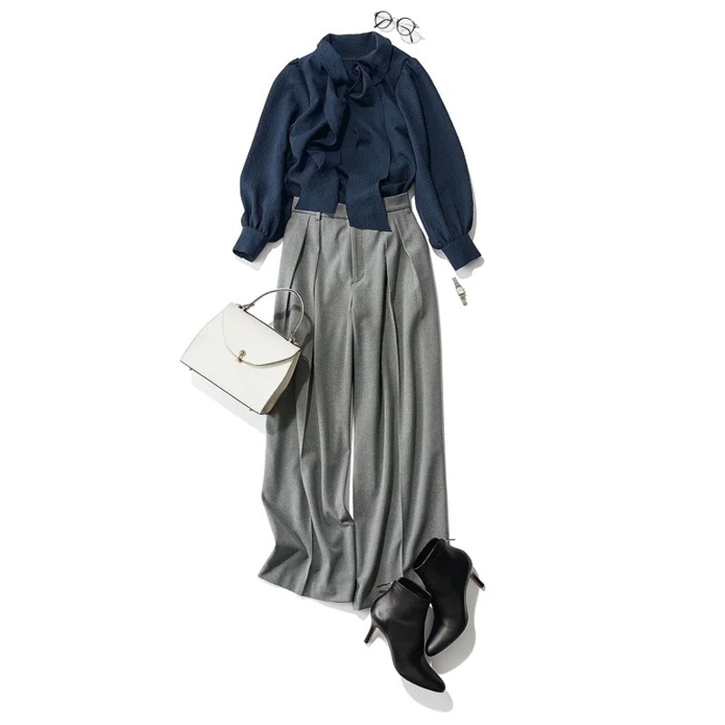 【新品殺到！】 無地フェミニン シンプルシャツ+フェミニンハイウエストパンツ2点セット