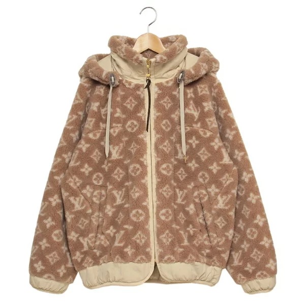 ジャケット コート モノグラム フリース フーデッドジャケット ベージュ ホワイト レディース LOUIS VUITTON 1AIP51
