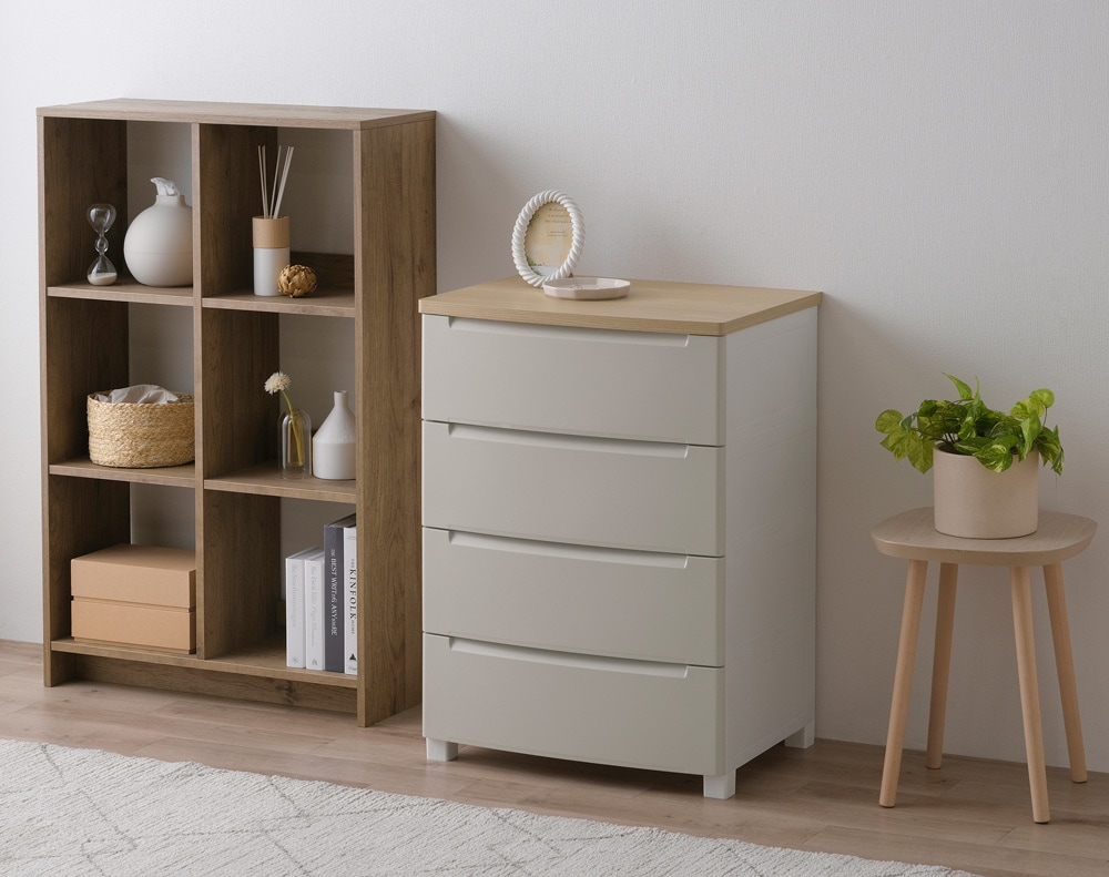 アイリスオーヤマ KDMG-564WTベ-ジユ ウッドトップノックダウンチェスト 幅56cm×4段 (ベージュ) KDMG564WTベジユ