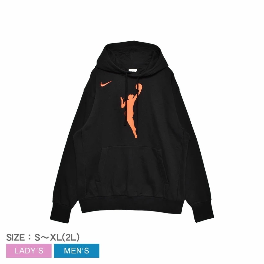 WNBA DR9596 メンズ レディース プルオーバー パーカー フーディ WNBA バスケ バスケットボール シンプル ロゴ 刺繍 マフポケット 裏起毛 ブラック 黒 オレンジ