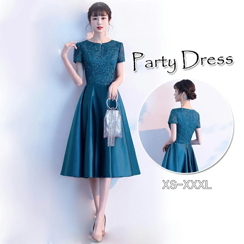 パーティードレス 結婚式 ワンピース ドレス ミモレ丈 結婚式ドレス 花柄 刺繍 ドレス お呼ばれドレス 袖あり 半袖 ニ次会 フォーマル セレブ 二次会 2次会 パーティードレス ミモレ丈 フォーマ