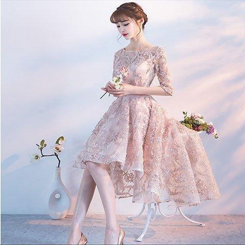 パーティードレス 安い 可愛い イブニングドレス フィッシュテール 披露宴 結婚式 2次会 発表会 ミディドレス レース オフショルダー