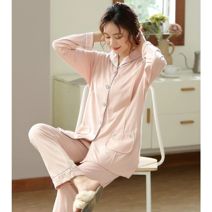 パジャマ 肌にやさしい 長袖 前開き 春向き 秋向き 素材 入院用 介護用 産後 レディース ウェア ナイトウェア 卒業式