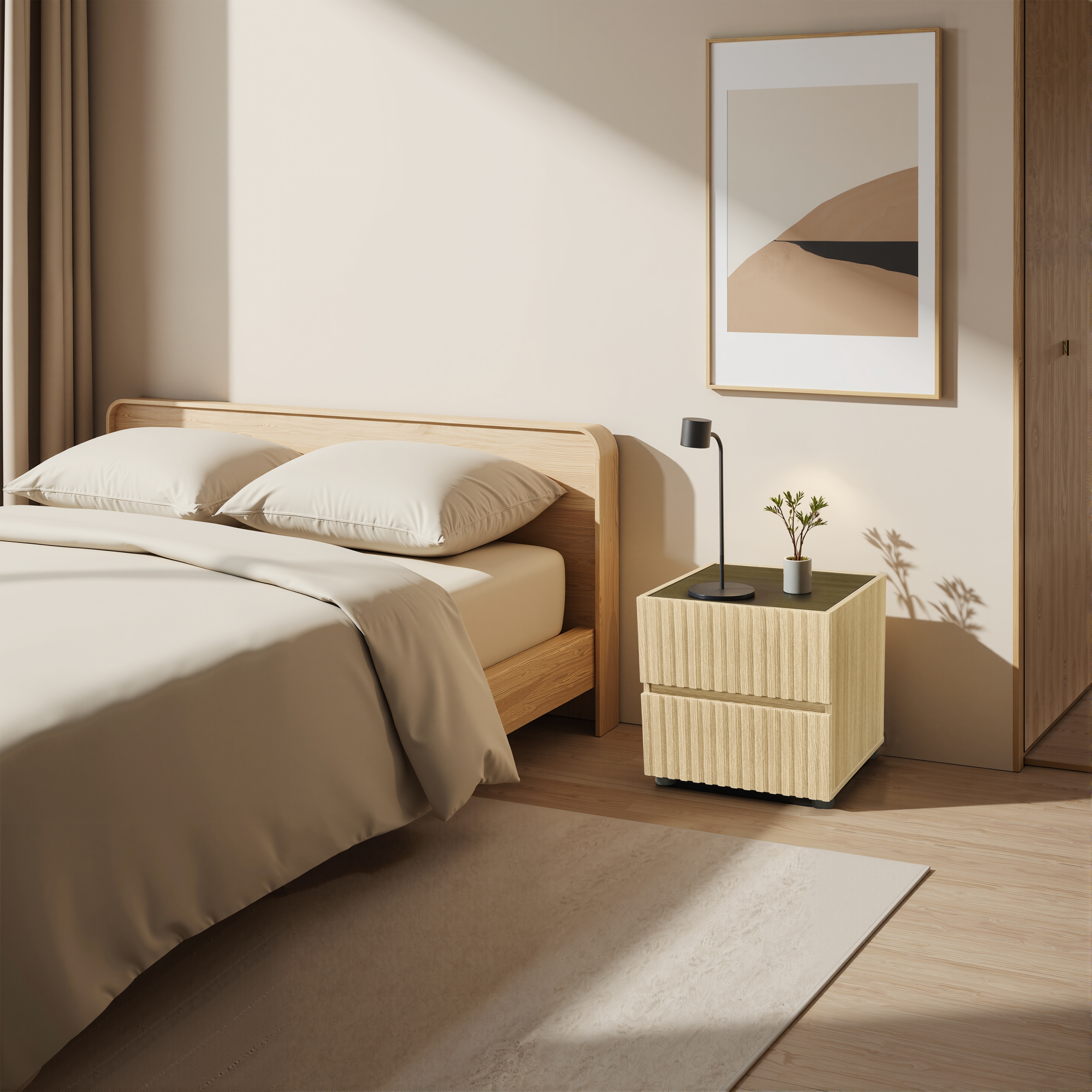 [国内即発送]チェスト サイドテーブル キャビネット ルーバーデザイン 縦格子 オーク 収納 引き出し リビング インテリア 家具 北欧 モダン 和風 おしゃれ スタッキング