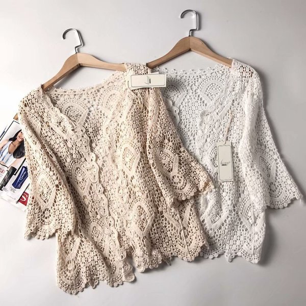 【即納】サマーカーディガン レース レディース ７分袖カーディガン ショート丈 透かし編み カットワーク ボレロ 羽織り 冷房対策 トップス コーデ 春夏 薄地 シンプル 20代0代40代