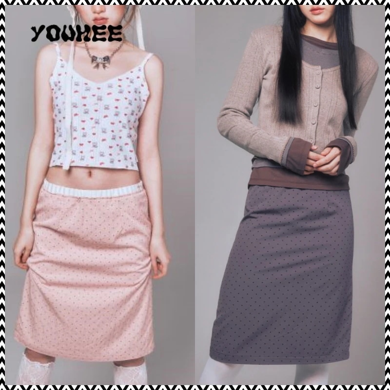 YOUHEE POLKA DOT LAYERED MIDI SKIRT