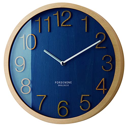 色：ネイビー 電波時計 壁掛け ウッドフレーム 木