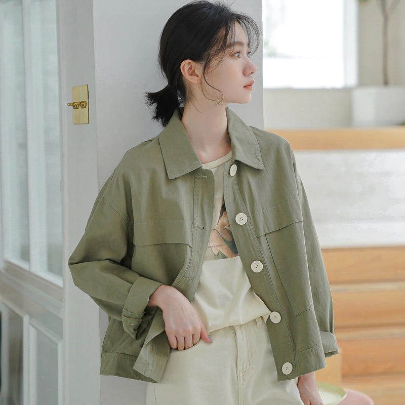 ジャケット 秋アウター 薄いカジュアルジャケット女性ゆったり2025春と秋の新しい韓国スタイル文学スリムフィットワークウェアジャケット長袖トップ 韓国ファッション