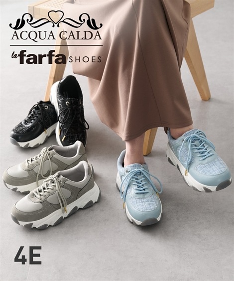 ローカットスニーカー ゆったり幅広 la farfa SHOES ラファーファ ツイード調スニーカー ワイズ４Ｅ