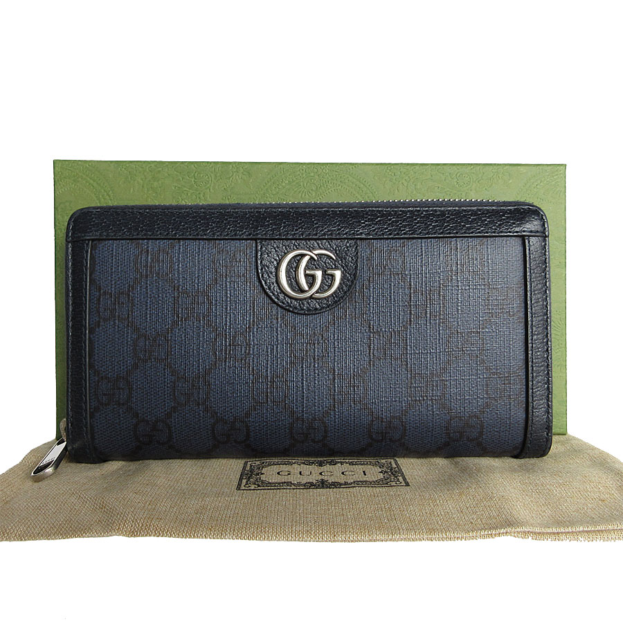 グッチ GUCCI ラウンドファスナー長財布 GGマーモント GGスプリームキャンバス ネイビー シルバー ユニセックス 406844 s0151g