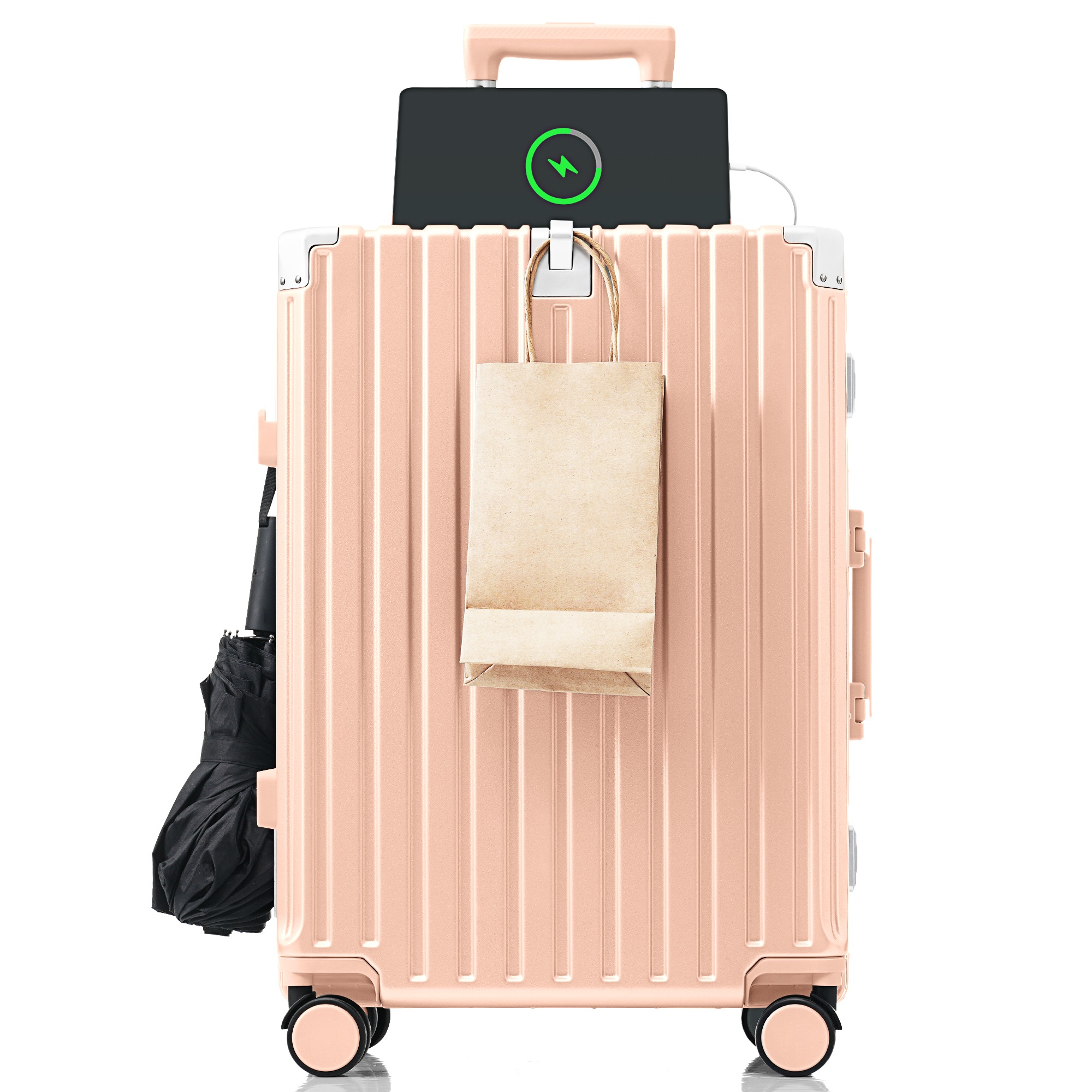 スーツケース ストッパー付き Mサイズ USB充電ポート カップホルダー