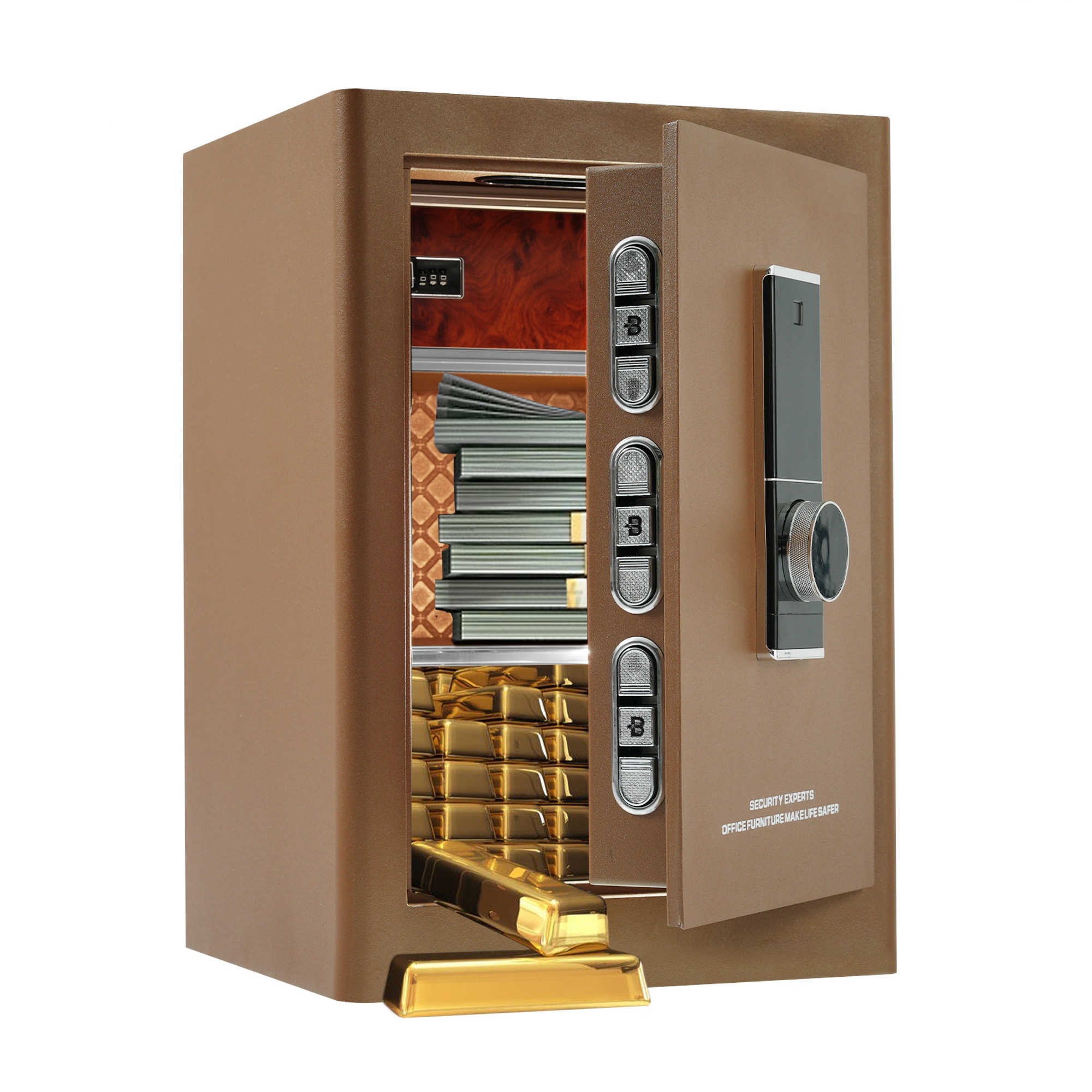 ホームセーフ 59.5L 指紋認証非常用電池ボックス内蔵警報機能内蔵壁に固定可能非常用キー2本