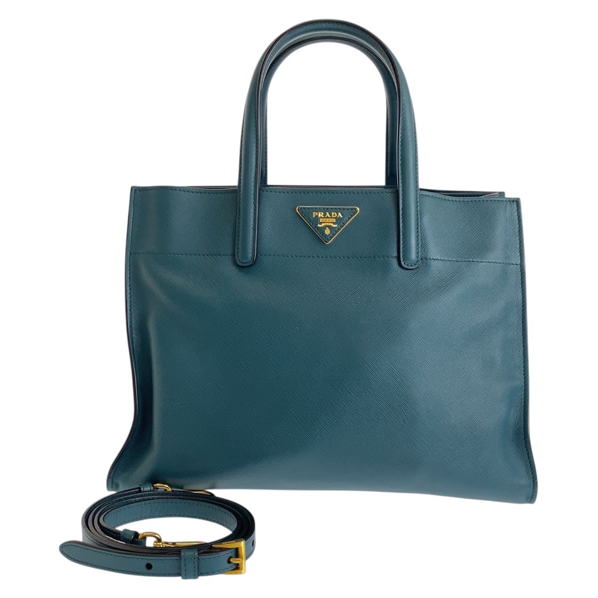 美品 サフィアーノ 三角ロゴプレート グリーン ゴールド金具 レザー トートバッグ ショルダーバッグ 2way レディース 503524