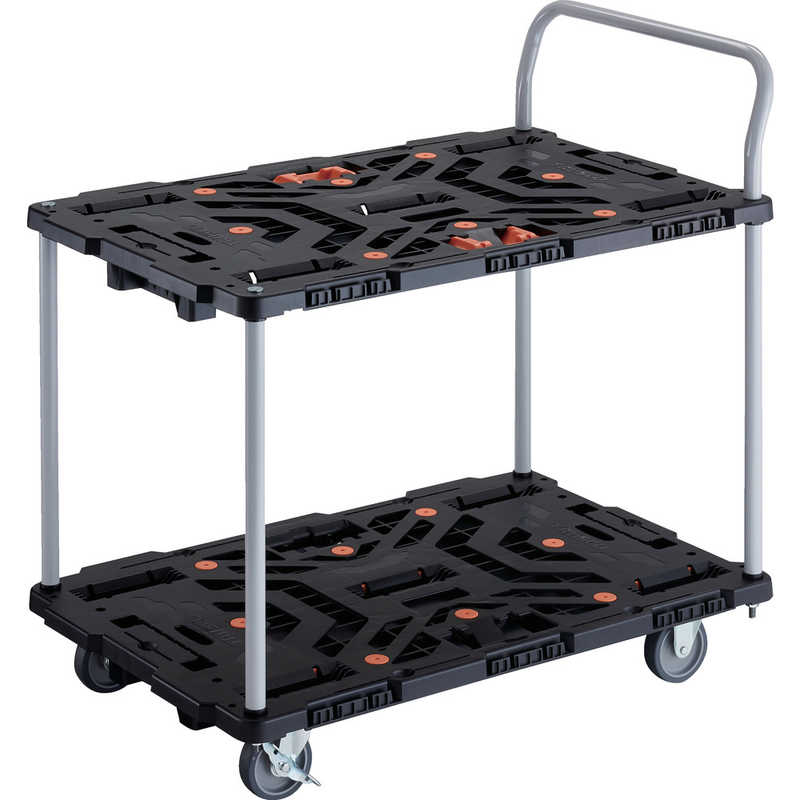 トラスコ中山　TRUSCO連結式樹脂製2段台車ビートル900X600自在3輪内2輪ストッパー付とめたろうハンドル付 　BT924J3S2E100T