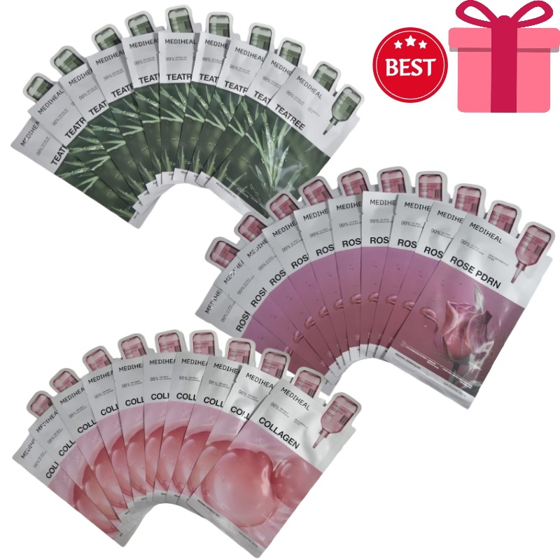 [毛穴弾力セット] エッセンシャル マスクパック ティーツリー10枚+PDRN10枚+コラーゲン10枚 計30枚 韓国人気コスメ 韓国人気フェイスパック 水分保湿 栄養鎮静 ボリュームたっぷりのツヤ肌