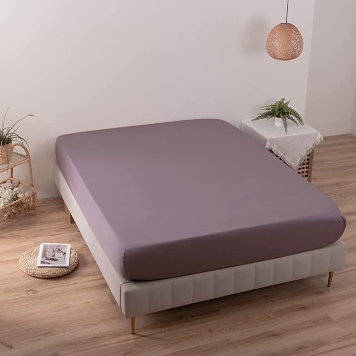 ボックスシーツ 単品 オーストラリア綿100% ホテル仕様 サテン調( 紫色, 「ボックスシーツ」ダブル)